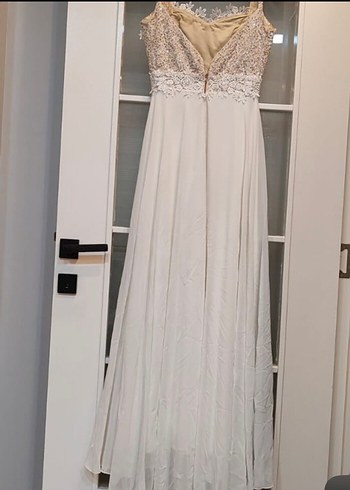 Nakış Detaylı Beyaz Uzun Abiye Elbise - Görsel 2