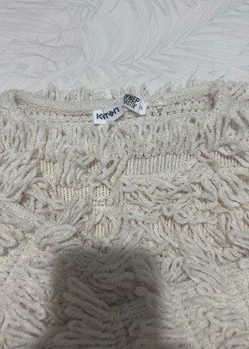 Bohem Tarz krem  Kısa Örgü Yün Kazak - Görsel 5