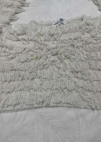 Bohem Tarz krem  Kısa Örgü Yün Kazak - Görsel 2