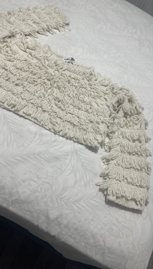 Bohem Tarz krem  Kısa Örgü Yün Kazak - Görsel 3