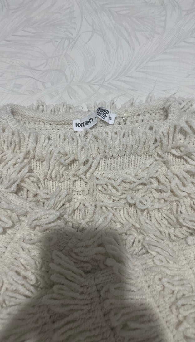 Bohem Tarz krem  Kısa Örgü Yün Kazak - Görsel 5