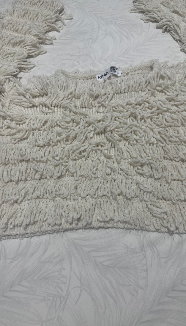 Bohem Tarz krem  Kısa Örgü Yün Kazak - Görsel 2