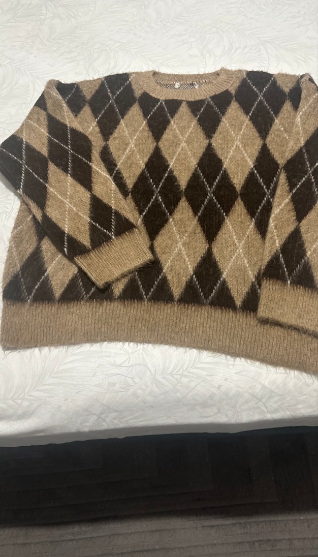 Bohem Tarz Kahverengi Örgü Kazak - Görsel 2