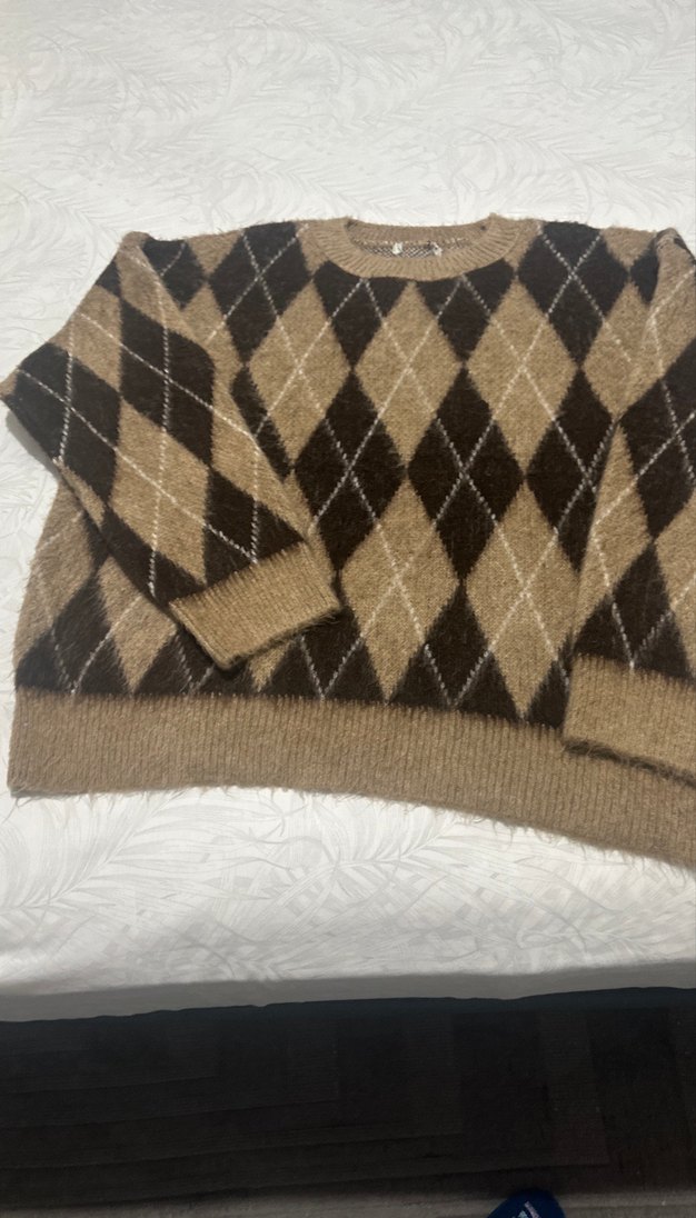 Bohem Tarz Kahverengi Örgü Kazak - Görsel 3