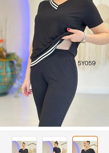 Siyah V Yaka Kısa Kollu ikili takım - Görsel 2