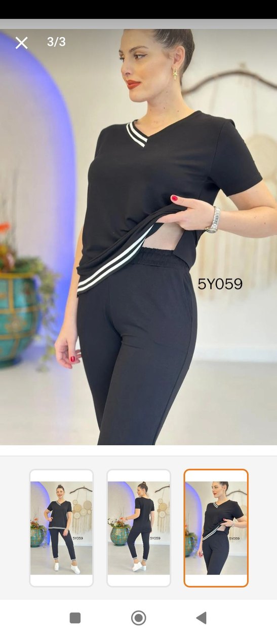 Siyah V Yaka Kısa Kollu ikili takım - Görsel 2