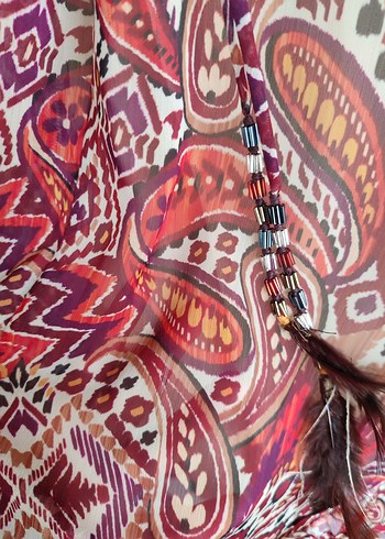 Renkli Bohem Mini Elbise - Görsel 5