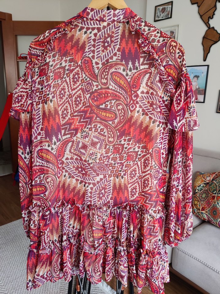 Renkli Bohem Mini Elbise - Görsel 2