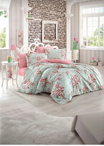 English Home Pembe mint Çiçekli Nevresim Takımı