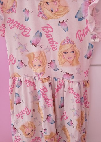 Pembe Barbie Baskılı Kolsuz Kız Elbisesi