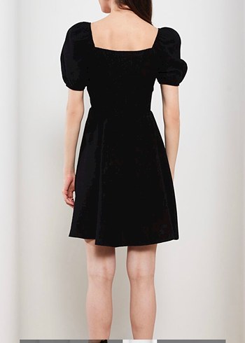 Siyah  Midi Elbise, V-Yaka, Kısa Kollu - Görsel 3