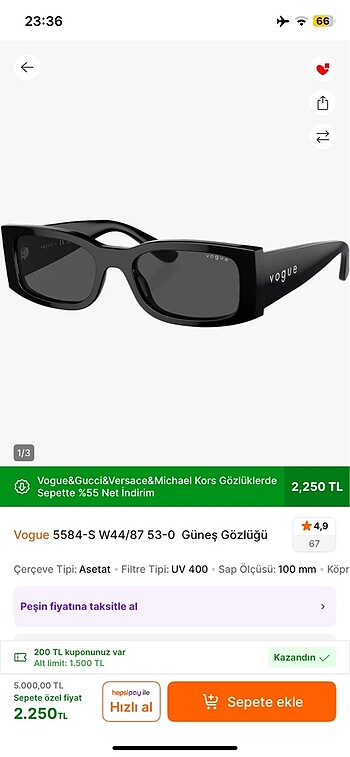 Beden Vogue güneş gözlüğü