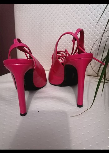 Pembe Deri Bağcıklı Stiletto Topuklu Kadın Ayakkabı - Görsel 7