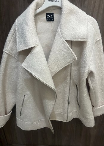 Beyaz Fermuarlı Kısa Kadın mont - Görsel 2