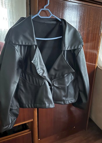 Kadın Siyah Deri Kemerli Ceket - Görsel 2