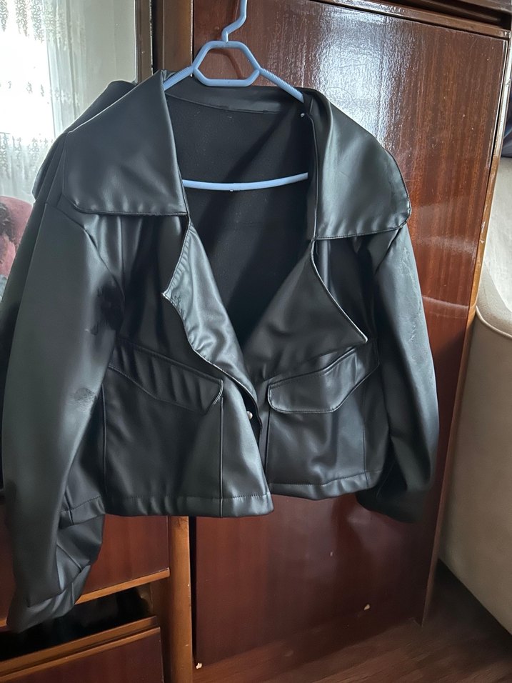 Kadın Siyah Deri Kemerli Ceket - Görsel 2