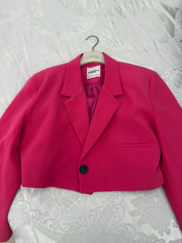 Pembe Mini Kadın Blazer Ceket - Görsel 2