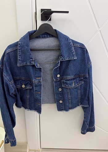 Düğmeli Kısa Mavi Denim Ceket - Görsel 2