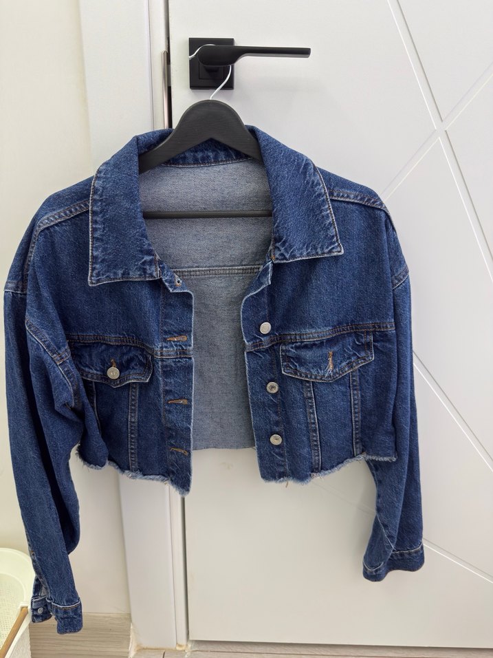 Düğmeli Kısa Mavi Denim Ceket - Görsel 2