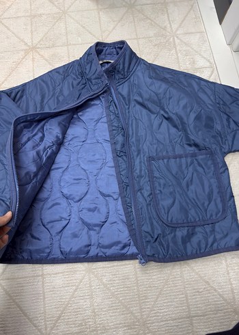 Düğmeli Mavi Kadın Keten Ceket - Görsel 3