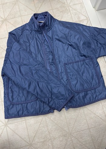 Düğmeli Mavi Kadın Keten Ceket - Görsel 2