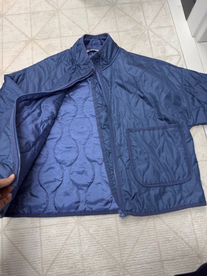 Düğmeli Mavi Kadın Keten Ceket - Görsel 3