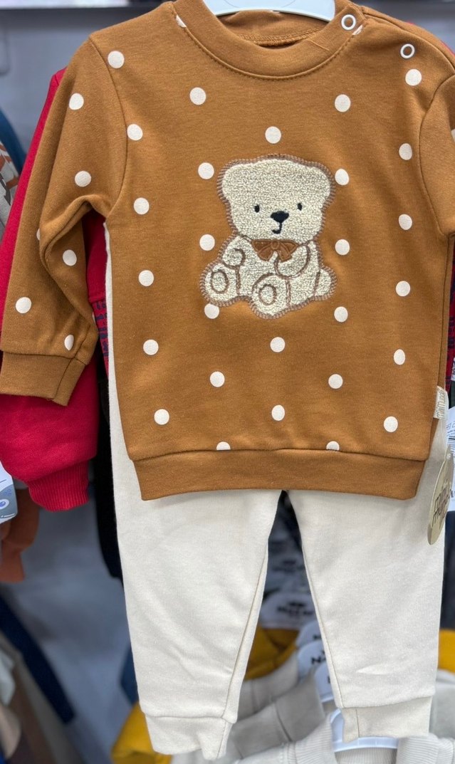 Nakışlı Ayıcık Desenli Kahverengi Bebek Takımı - Görsel 2
