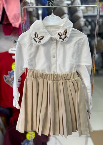 Kız Çocuk Kahverengi Nakışlı Örgü Hırkalı etekli takım - Görsel 2