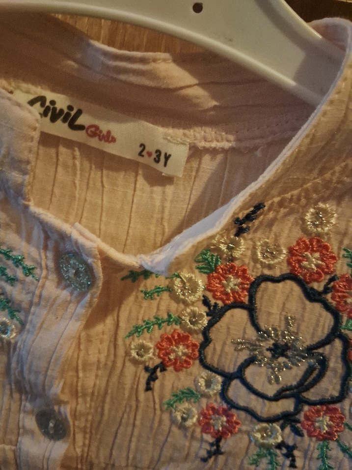 Nakışlı, Düğmeli, Pamuklu Kız Bluzu - Görsel 2