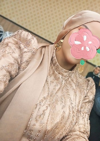 Pembe Uzun Drapeli Kadın Abiye Elbise - Görsel 2