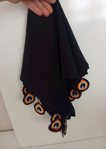 Siyah İpek Görünümlü Bohem Kadın Şal - Görsel 2
