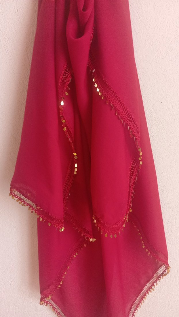 Bordo İpeksi Parlak Püsküllü Kadın Şal - Görsel 3