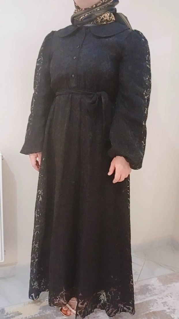 Nakışlı Siyah Uzun Kadın Elbise - Görsel 3