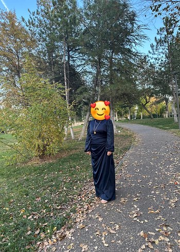 Uzun Lacivert Gotik Drapeli Abiye - Görsel 6