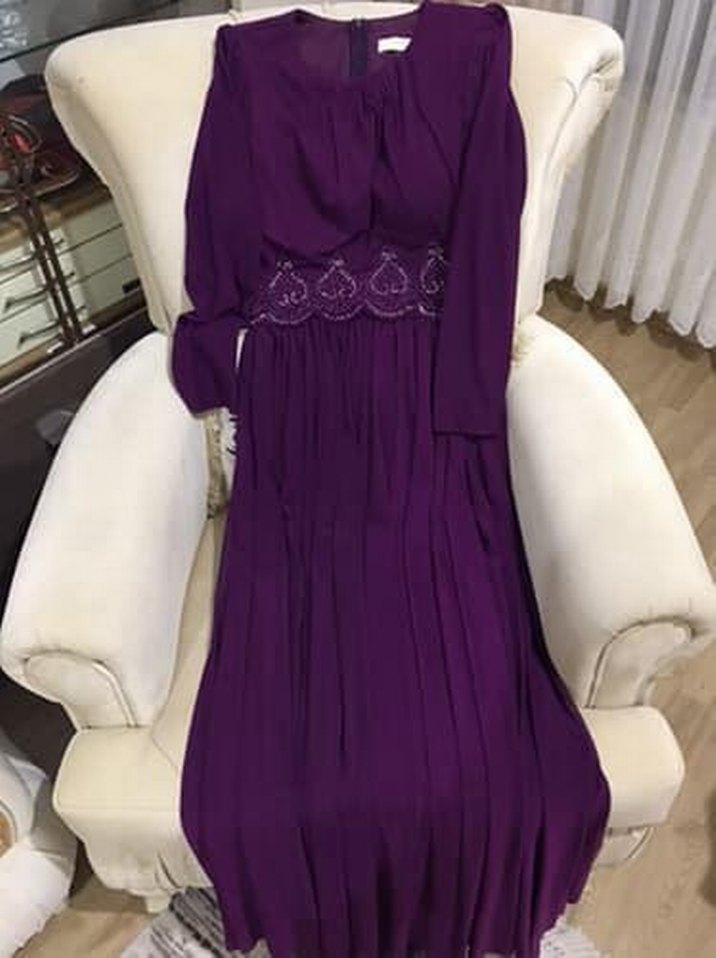 Uzun Mor Bohem Bağlama Desenli Kadın Elbise - Görsel 2