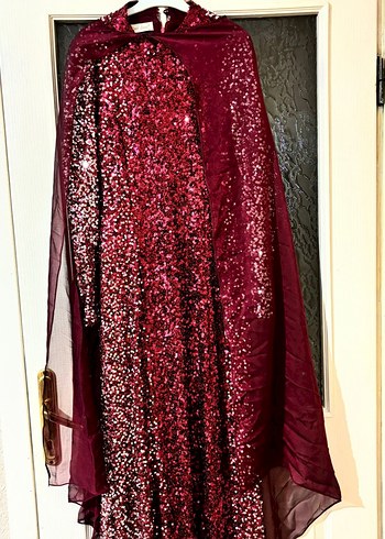 Bordo Uzun Kollu Drapeli Kadın abiye - Görsel 6