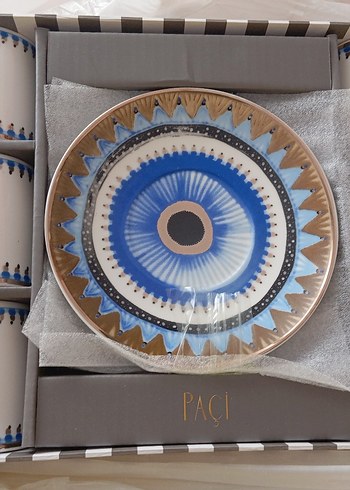 Mavi Desenli Porselen Fincan ve Tabak - Görsel 2