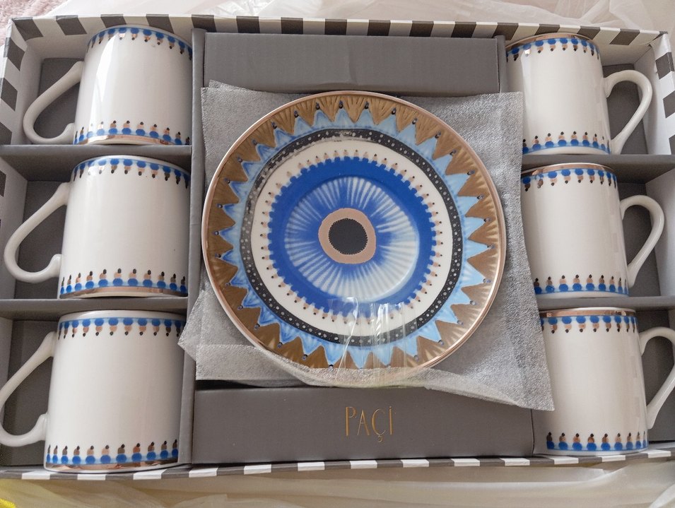 Mavi Desenli Porselen Fincan ve Tabak - Görsel 2