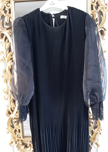 Drapeli Siyah Sentetik Kumaş Kadın tunik - Görsel 4