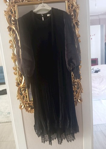 Drapeli Siyah Sentetik Kumaş Kadın tunik - Görsel 6