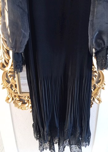 Drapeli Siyah Sentetik Kumaş Kadın tunik - Görsel 3