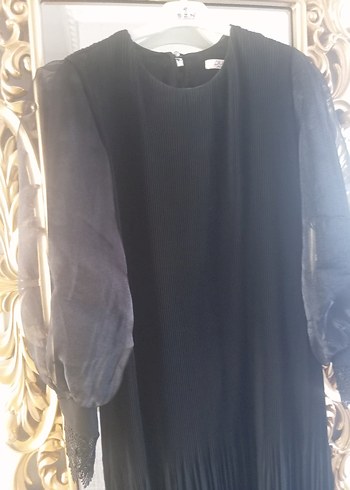 Drapeli Siyah Sentetik Kumaş Kadın tunik - Görsel 5