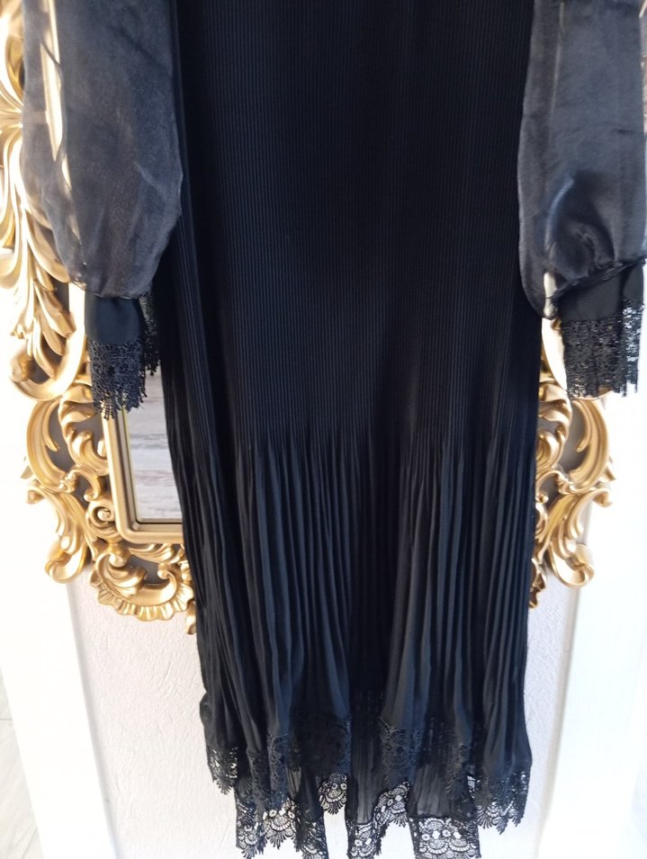 Drapeli Siyah Sentetik Kumaş Kadın tunik - Görsel 3