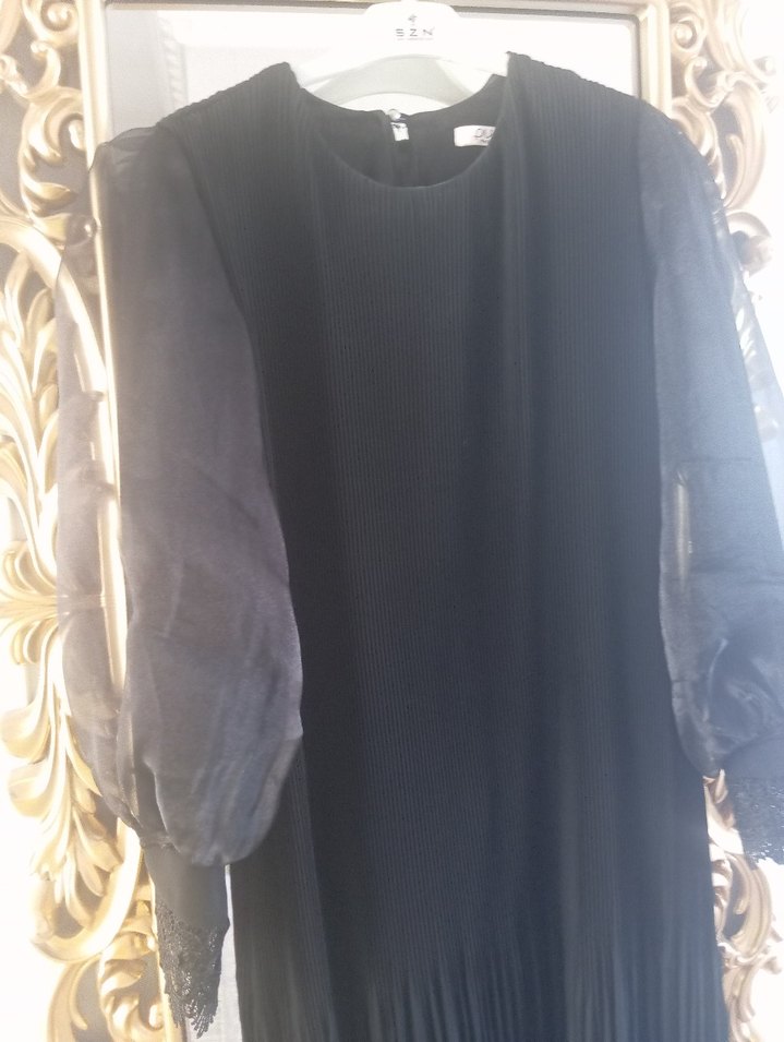 Drapeli Siyah Sentetik Kumaş Kadın tunik - Görsel 5