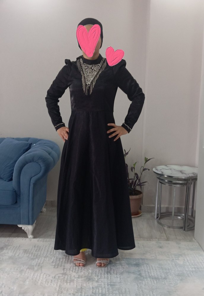 Uzun Siyah Gotik Abiye Elbise - Görsel 3