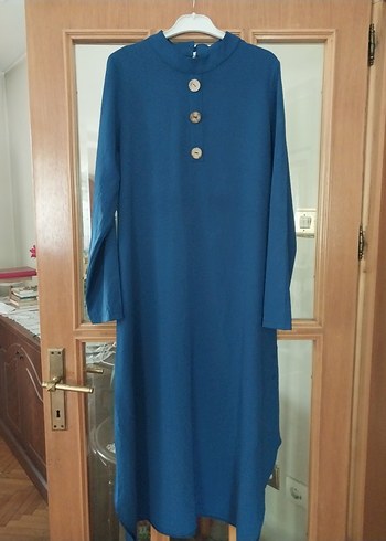 Düğmeli Uzun Mavi Kadın Tunik