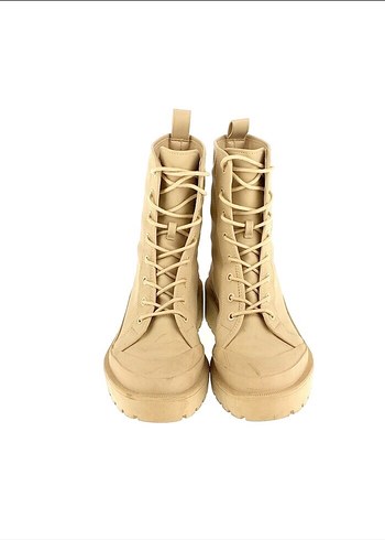 Bej Blok Topuk Kadın Street Style Bot - Görsel 5