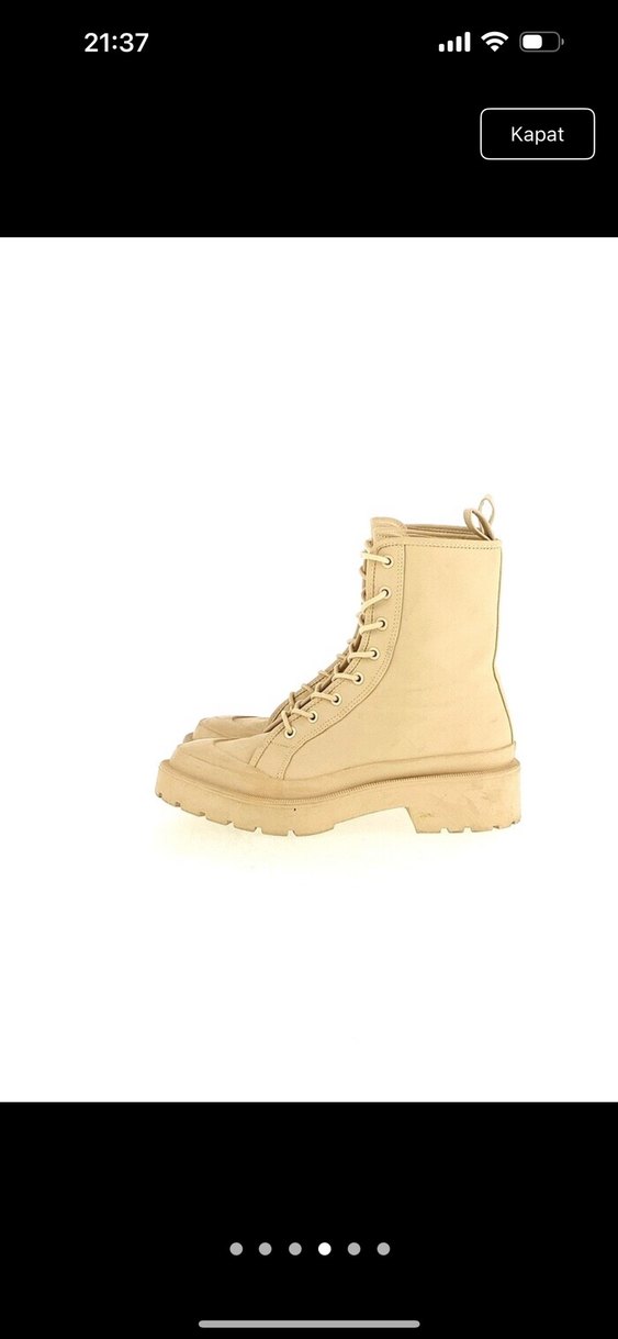 Bej Blok Topuk Kadın Street Style Bot - Görsel 4