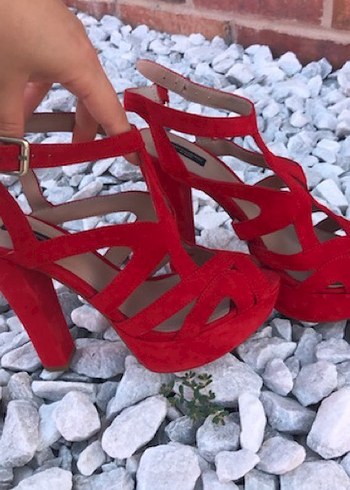 Kırmızı Süet Platform Topuklu Kadın Ayakkabı - Görsel 4