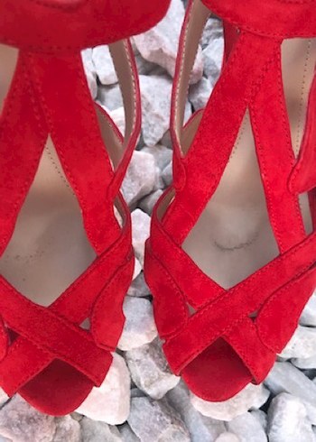 Kırmızı Süet Platform Topuklu Kadın Ayakkabı - Görsel 3
